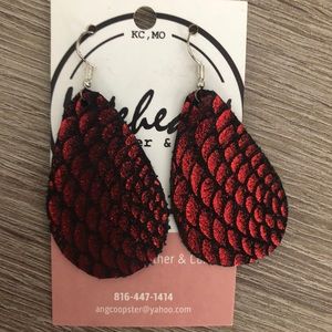 Red mermaid leather earrings
